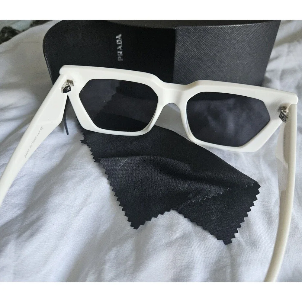 Prada White Rectangle Sunglasses gray Lenses Women's Italy w/ Hard Case